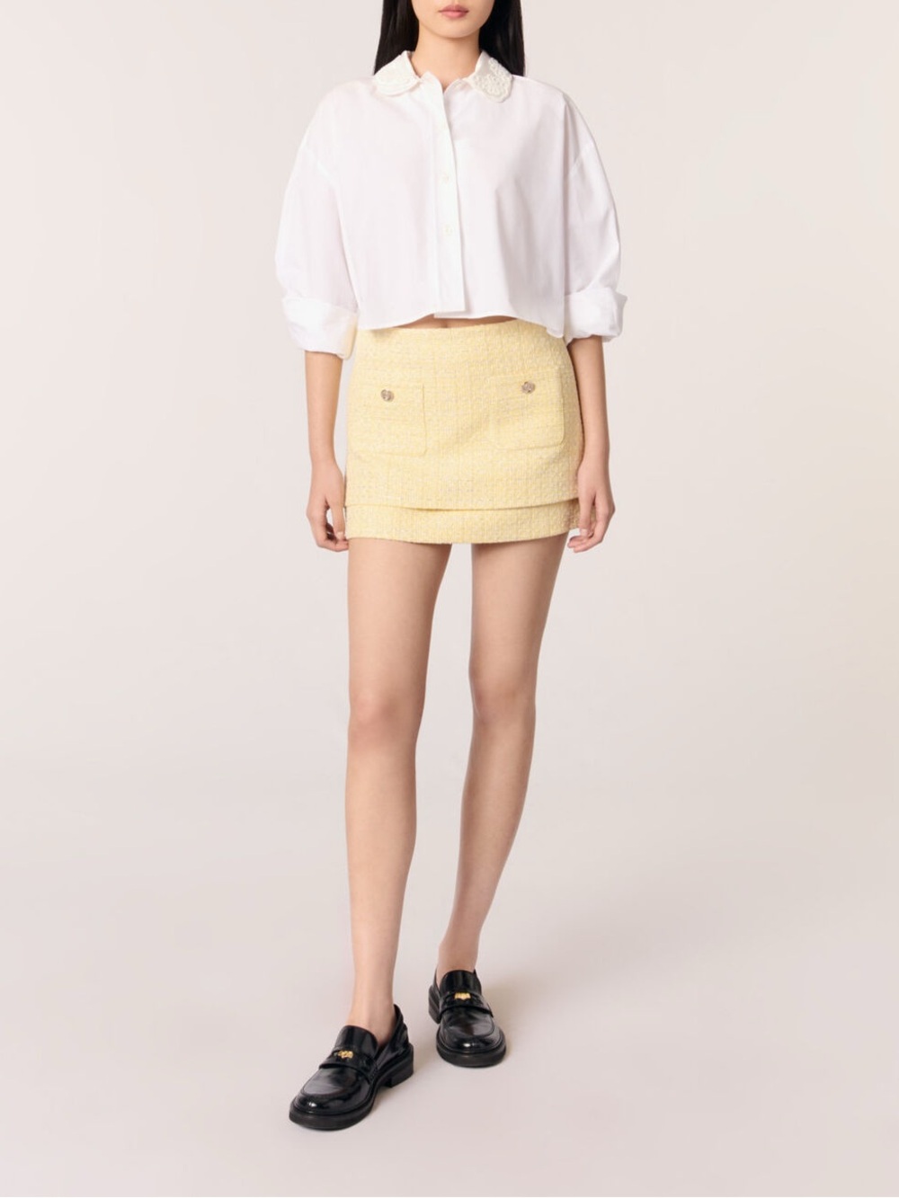 Maje Tweed Mini Skirt Yellow Size 36 Small S